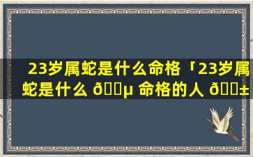 23岁属蛇是什么命格「23岁属蛇是什么 🌵 命格的人 🐱 」